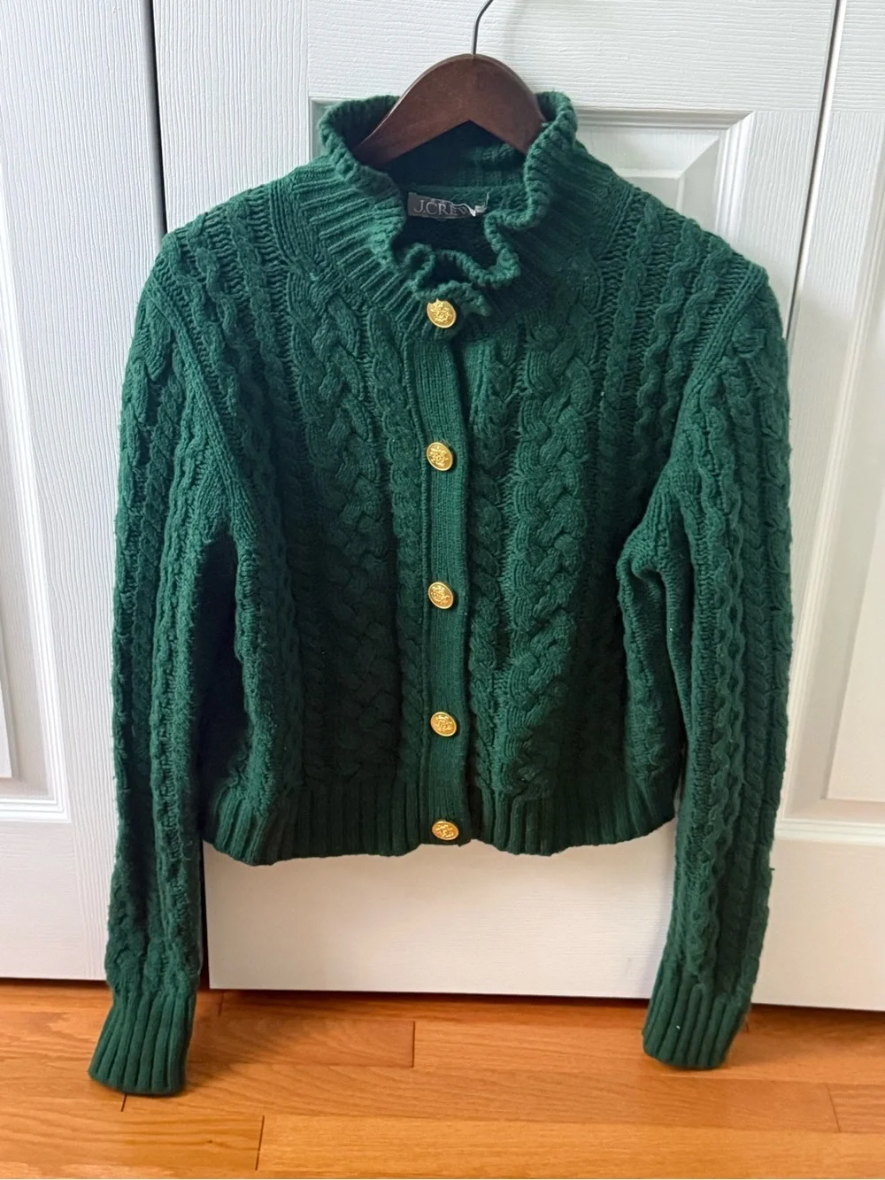 J.Crew Ruffleneck Cable Cardigan in Green - Picture 2 of 4